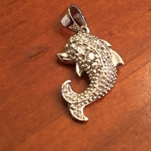 Sterling Silver Dolphin Pendant w/Rhinestones